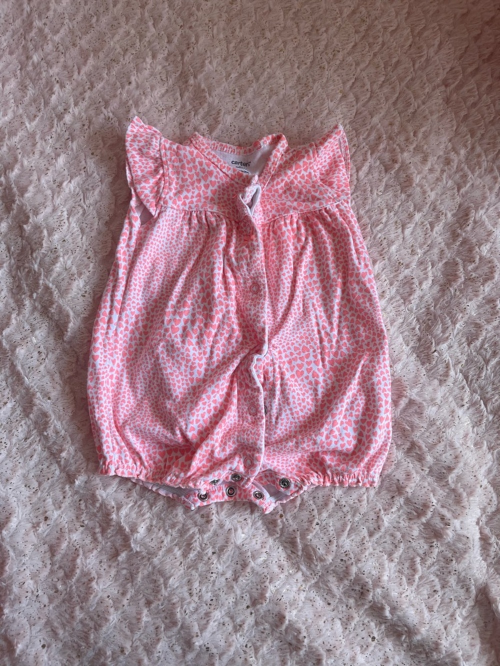 Carter's Pink Heart Print Cat Applique Romper